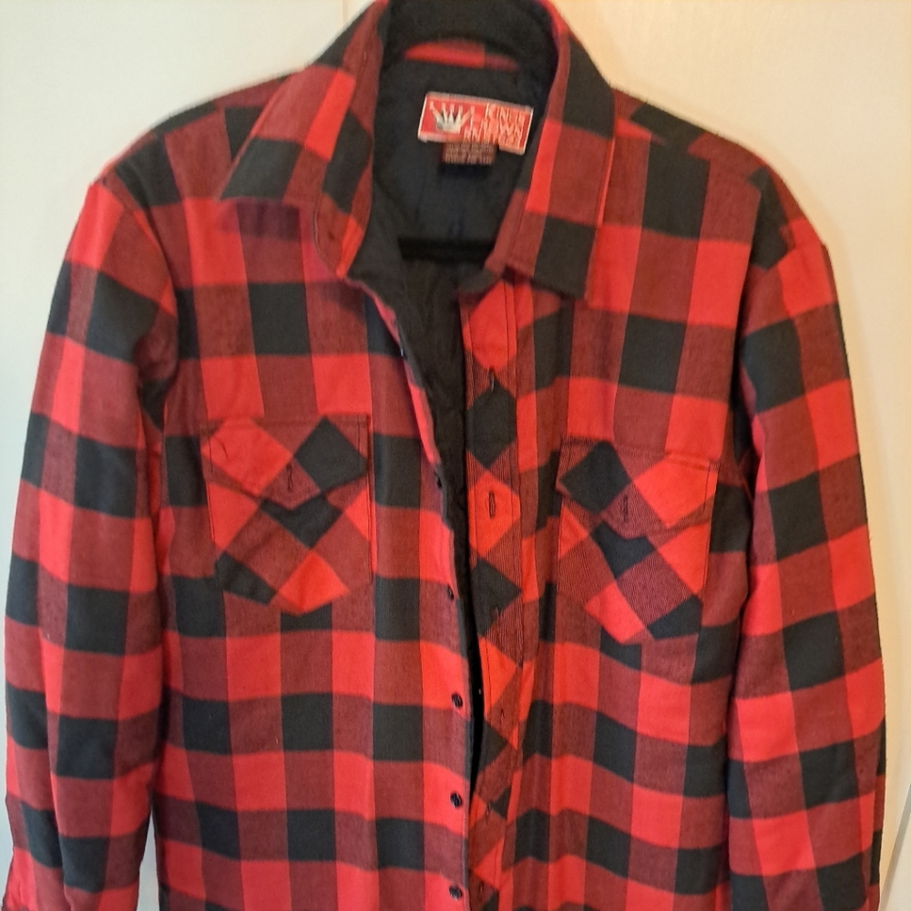 Vintage Kings' Crown Quilt-Lined Flannel Shirt Jacket Plaid  Red Black Sz M